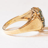 Anello vintage in oro giallo 14K con spinelli verdi sintetici (1.60ctw ca.), anni ‘60/‘70