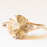 Anello da cocktail vintage in oro giallo 9K con quarzo citrino (4.20ct ca.) e diamanti
