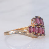 Anello vintage in oro giallo 8K con tormaline rosse, anni ‘80