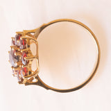 Anello a margherita vintage in oro giallo 8K con granati (2ctw ca.), anni ‘50/‘60