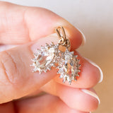 Orecchini a margherita pendenti vintage in oro giallo e bianco 9K con quarzo verde e diamanti, anni ‘70/‘80