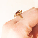 Anello a fiore vintage in oro giallo 8K con granati (1.30ctw ca.), anni ‘70