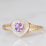 Anello vintage in oro giallo e bianco 9K con ametista di taglio a cuore (0.22ct ca.) e diamante, anni ‘90