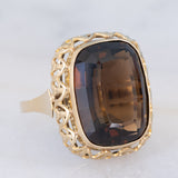 Anello da cocktail vintage in oro giallo 8K con quarzo fumé, anni ‘70