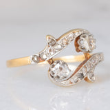 Anello Art Nouveau in oro giallo 14K e argento con diamanti di taglio rosetta (0.26ctw ca.), anni ‘10/‘20