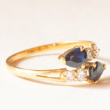 Anello contrarier vintage francese in oro giallo 18K con zaffiri (0.60ctw ca.) e diamanti di taglio brillante (0.18ctw ca.), anni ‘70