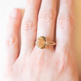 Anello da cocktail vintage in oro giallo 9K con quarzo citrino (4.20ct ca.) e diamanti