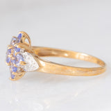 Anello vintage in oro giallo 9K con tanzaniti (1ctw ca.) e diamanti