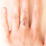 Anello vintage in oro giallo 14K con zaffiro rosa sintetico (1.60ct ca.), anni ‘70