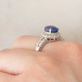 Anello vintage in platino con opale nero (1.51) e diamanti (0.92ctw), anni ‘80/‘90