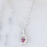 Collana vintage in platino con ciondolo con rubino (0.21ct) e diamanti di taglio brillante (0.24ctw)