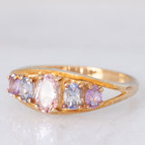 Anello in oro giallo 9K con morganite (0.36ct), tanzaniti (0.34ctw) e zaffiri viola sintetici (0.28ctw)