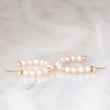 Orecchini a cerchio vintage in oro giallo 9K con perle rosa