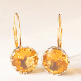 Orecchini antichi in oro giallo 18K e argento con quarzi citrini (4ctw ca.), primi del ‘900