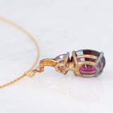 Collana vintage in oro giallo 8K con granati e diamanti, anni ‘70/‘80