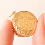 Ciondolo portafoto rotondo vintage con lamina in oro giallo 9K su metallo, anni ‘50/‘60