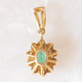 Ciondolo a margherita vintage in oro giallo 14K con smeraldo (0.40ct ca.) e diamanti di taglio brillante (0.15ctw ca.), anni ‘70/‘80