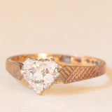 Anello in oro giallo 9K con decorazione a cuore in oro bianco 9K con diamanti (0.14ctw ca.), anno 1986