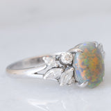 Anello vintage in platino con opale (1.49ct) e diamanti (0.48ctw), anni ‘80/‘90