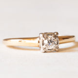 Solitario antico in oro giallo 14K e argento con diamante di taglio vecchie Europa (0.15ct ca.), anni ‘20/‘30
