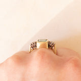 Trilogy vintage in oro giallo e bianco 18K con smeraldo (1.70ct ca.) e diamanti di taglio brillante (0.30ctw ca.), anno 1984