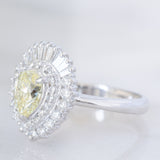 Anello ballerina vintage in platino con diamante fancy yellow (0.79ct) e diamanti (0.53ctw), anni ‘90