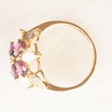 Anello vintage in oro giallo e bianco 9K con tormaline (1.20ctw ca.), opali (0.60ctw ca.) e diamanti (0.04ctw ca.), anni ‘70/‘80