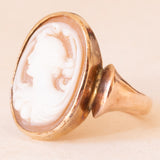 Anello vintage in oro giallo 9K con cammeo su conchiglia, anni ‘40/’50