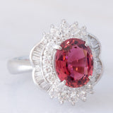 Anello vintage in platino con tormalina (3.50ct) e diamanti (1.22ctw), anni ‘80