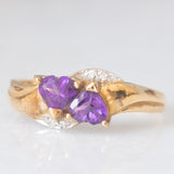 Toi et Moi vintage in oro giallo 9K con ametiste di taglio a cuore (0.80ctw ca.) e diamanti