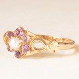 Anello vintage in oro giallo 9K con ametiste (0.30ctw ca.) e perla bianca, anno 1975