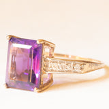 Anello da cocktail vintage in oro giallo 9K con ametista (3.50ct ca.) e diamanti (0.12ctw ca.), anni ‘60/‘70