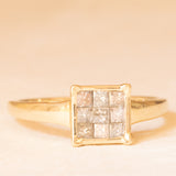 Anello vintage in oro giallo 9K con diamanti di taglio carré (0.30ctw ca.), anno 2016