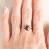 Anello da cocktail vintage in oro giallo 9K con quarzo fumé (2ct ca.) e diamanti (0.05ctw ca.), anni ‘70