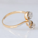 Anello Art Nouveau in oro giallo e bianco 14K con diamanti di taglio vecchia miniera (0.30ctw ca.) e di taglio rosetta, anni ‘20