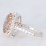 Anello a margherita vintage in platino con morganite (5.20ct) e diamanti (0.85ctw), anni ‘2000