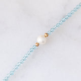Collana moderna con acquamarine, perla bianca e oro giallo 14K