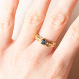 Anello vintage in oro giallo 18K con zaffiro (0.30ct ca.) e diamanti (0.08ctw ca.), anni '70