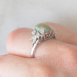 Anello vintage in platino con opale (1.49ct) e diamanti (0.48ctw), anni ‘80/‘90