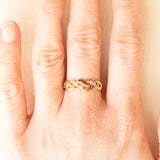 Anello “Keeper” (custode) vintage in oro giallo e bianco 9K con diamanti, anni ‘50/‘60
