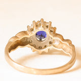 Anello a margherita vintage in oro giallo e bianco 9K con zaffiro (0.35ct ca.) e diamanti (0.12ctw ca.)