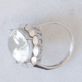 Anello da cocktail vintage in oro bianco 14K con acquamarina (10ct ca.), anni ‘80