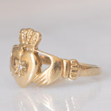 “Amicizia, amore, lealtà” Anello Claddagh vintage in oro giallo 9K con diamante