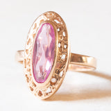 Anello vintage in oro giallo 14K con zaffiro rosa sintetico (1.60ct ca.), anni ‘70