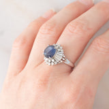Anello ballerina vintage in platino con zaffiro stellato (4.59ct) e diamanti (0.85ctw), anni '90
