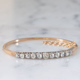 Braccialetto rigido antico in oro giallo 18K e argento con diamanti di taglio vecchia miniera (2ctw ca.), primi del ‘900