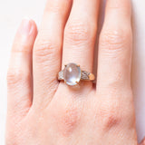 Anello vintage in oro giallo e bianco 9K con acquamarina (4.50ct ca.) e diamanti, anni ‘80