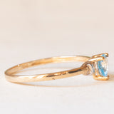 Solitario vintage in oro giallo e bianco 9K con topazio azzurro di taglio a cuore (0.40ct ca.), anni ‘90