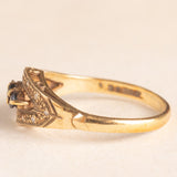 Anello vintage in oro giallo 9K con zaffiri (0.15ctw ca.) e diamanti (0.12ctw ca.), anni ‘80