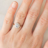 Anello a margherita vintage in oro giallo e bianco 9K con zaffiro e diamanti, anno 1992